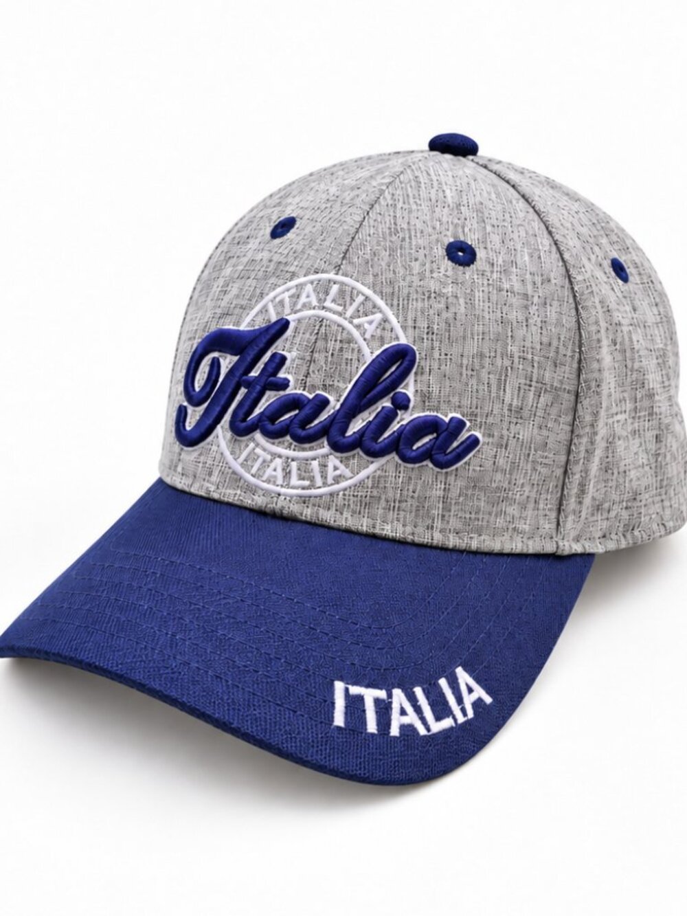 Italia Italy Embroidered Gray & Navy Adjustable Baseball Hat Cap